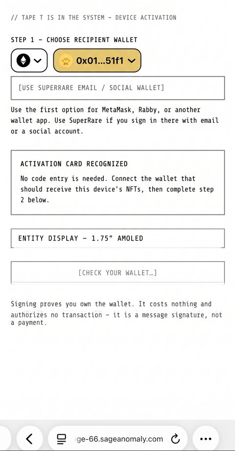 Wallet connect and sign-to-pair screen used when changing the NFT recipient